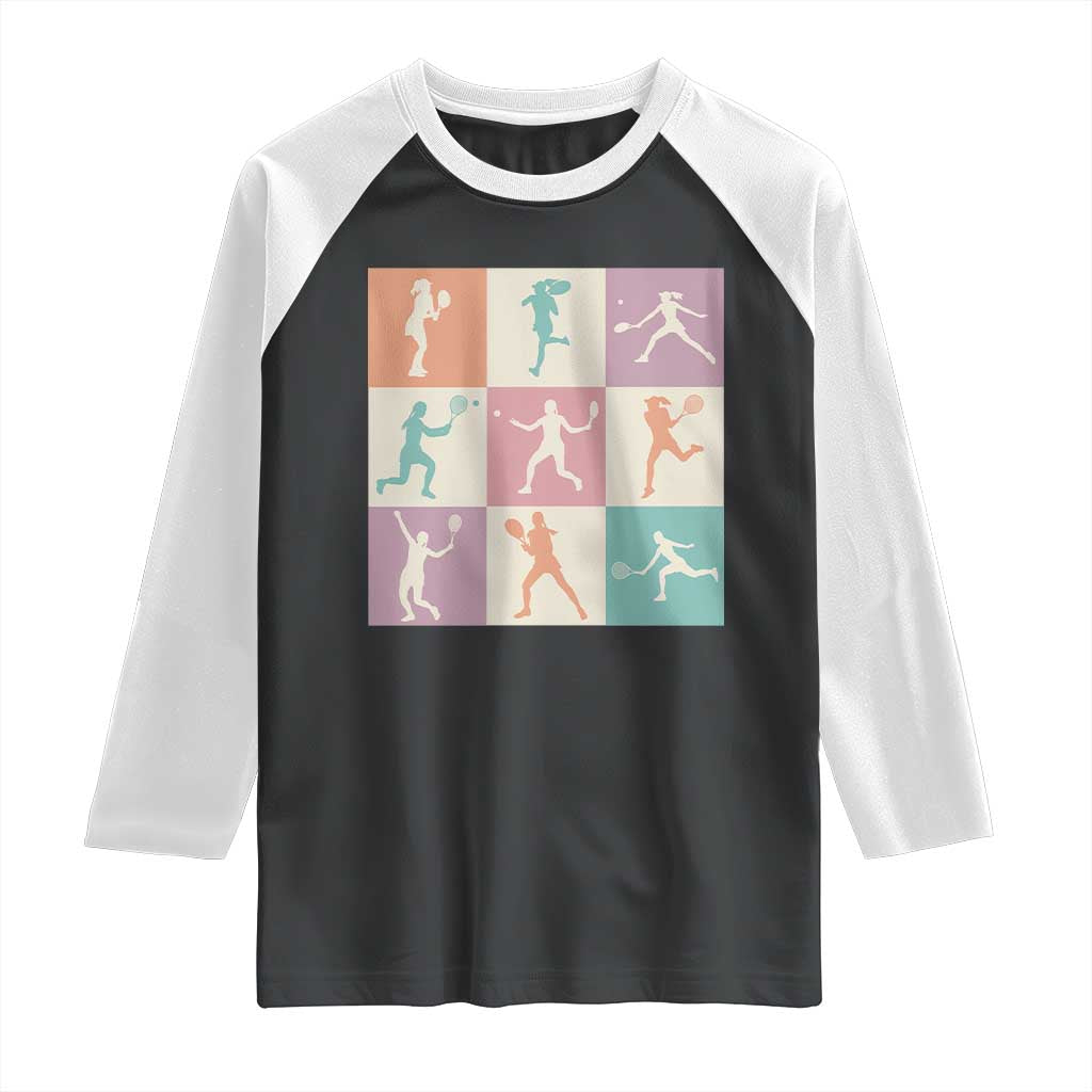 Tennis Lover Colorful Pastel Grid Sports Fan Gift Raglan Shirt TS12 Black White Print Your Wear