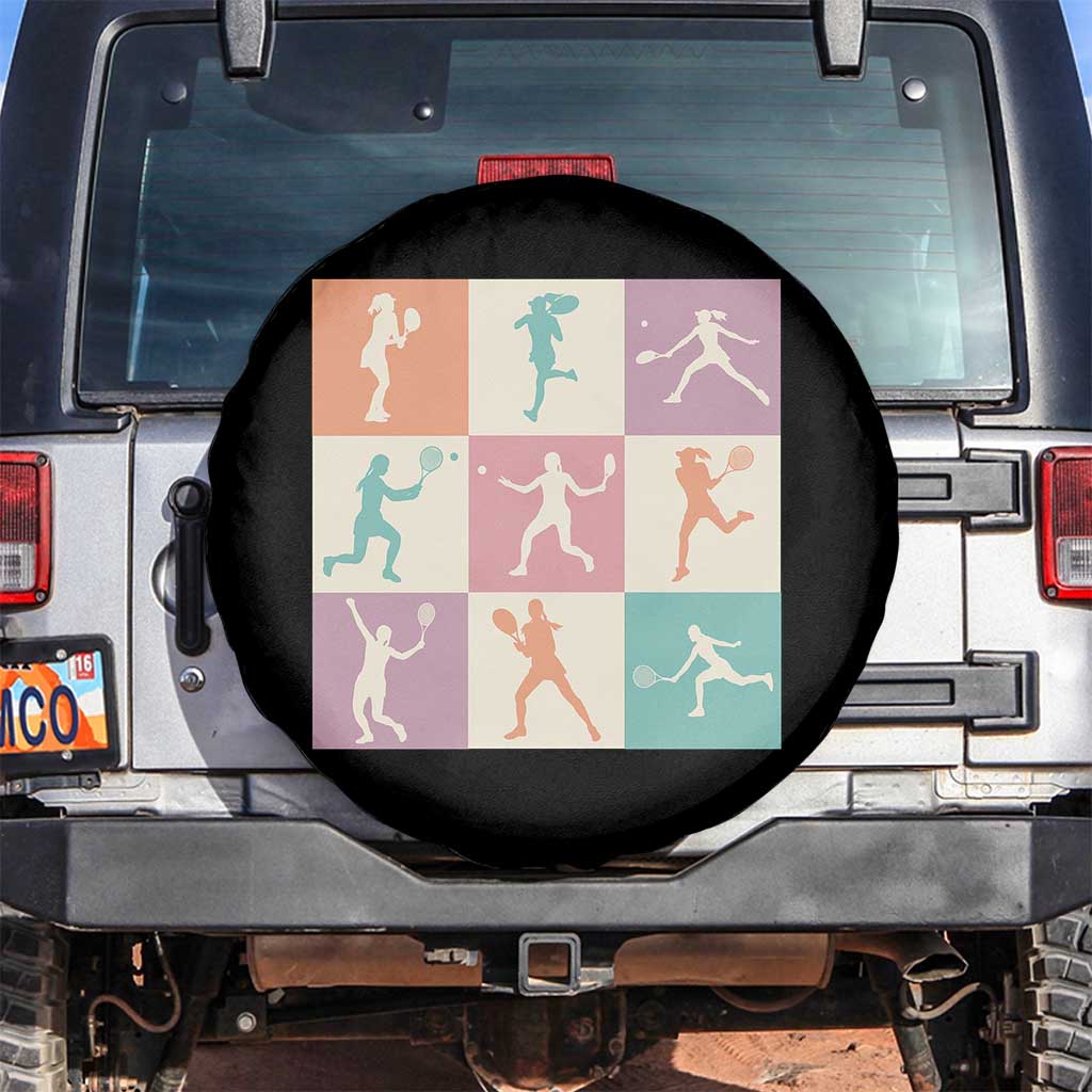 Tennis Lover Colorful Pastel Grid Sports Fan Gift Spare Tire Cover TS12 No hole Black Print Your Wear