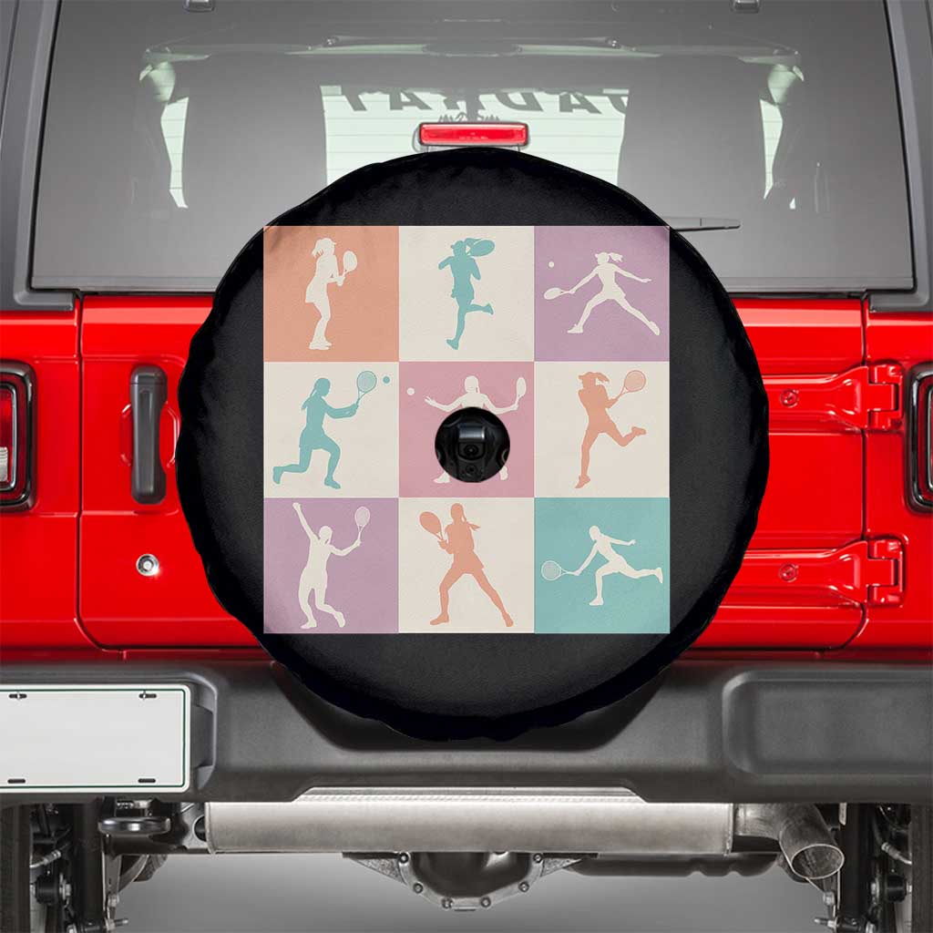 Tennis Lover Colorful Pastel Grid Sports Fan Gift Spare Tire Cover TS12 Black Print Your Wear
