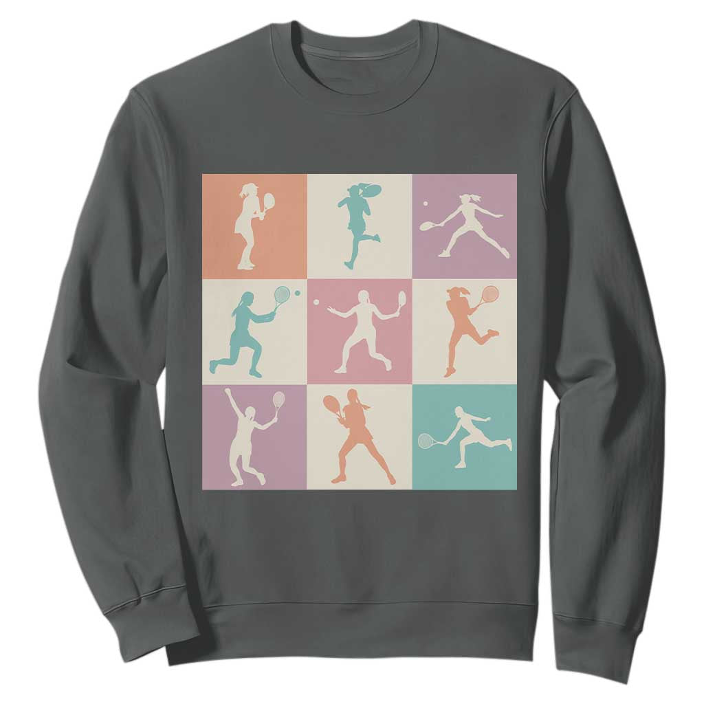 Tennis Lover Colorful Pastel Grid Sports Fan Gift Sweatshirt TS12 Dark Heather Print Your Wear