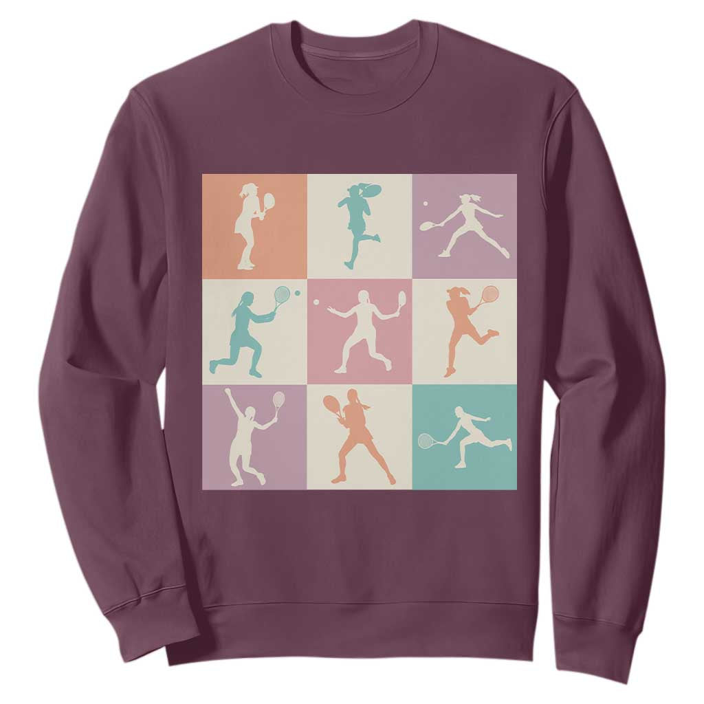 Tennis Lover Colorful Pastel Grid Sports Fan Gift Sweatshirt TS12 Maroon Print Your Wear