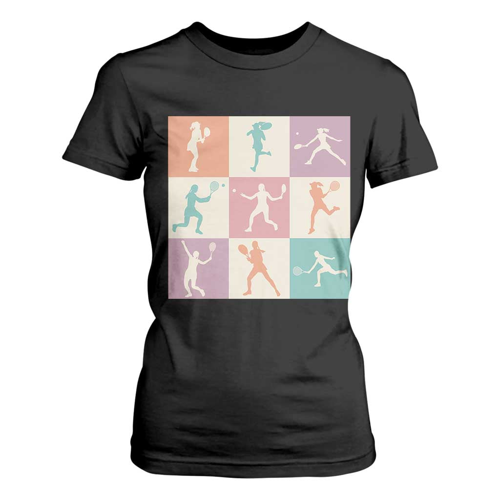 Tennis Lover Colorful Pastel Grid Sports Fan Gift T Shirt For Women TS12 Black Print Your Wear