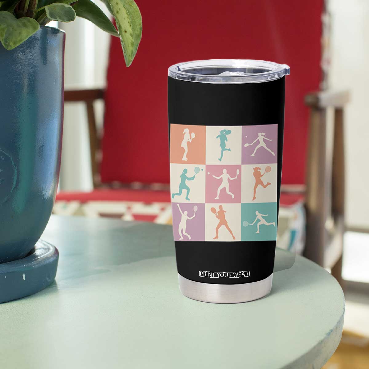 Tennis Lover Colorful Pastel Grid Sports Fan Gift Tumbler Cup TS12 Print Your Wear