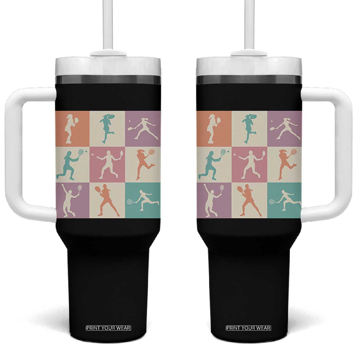 Tennis Lover Colorful Pastel Grid Sports Fan Gift Tumbler With Handle TS12 One Size: 40 oz Black Print Your Wear