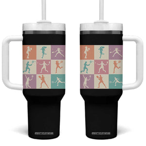 Tennis Lover Colorful Pastel Grid Sports Fan Gift Tumbler With Handle TS12 One Size: 40 oz Black Print Your Wear