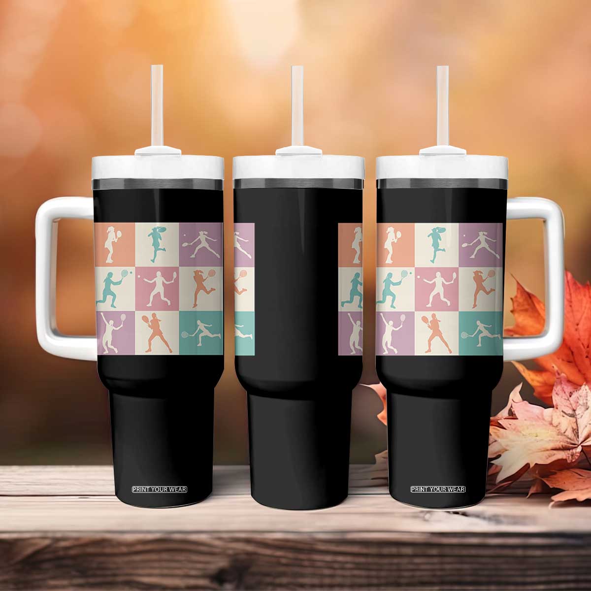 Tennis Lover Colorful Pastel Grid Sports Fan Gift Tumbler With Handle TS12 Print Your Wear