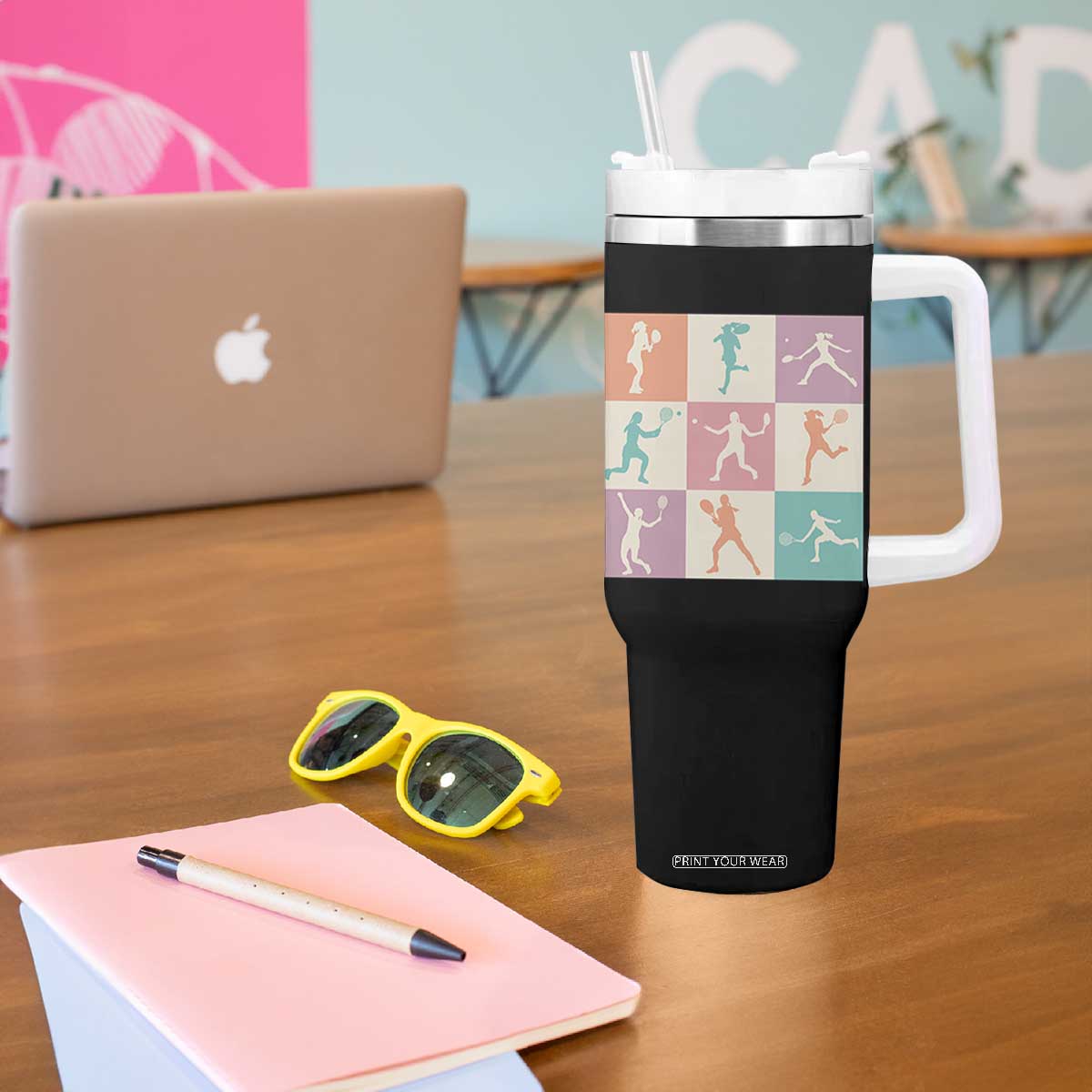 Tennis Lover Colorful Pastel Grid Sports Fan Gift Tumbler With Handle TS12 Print Your Wear