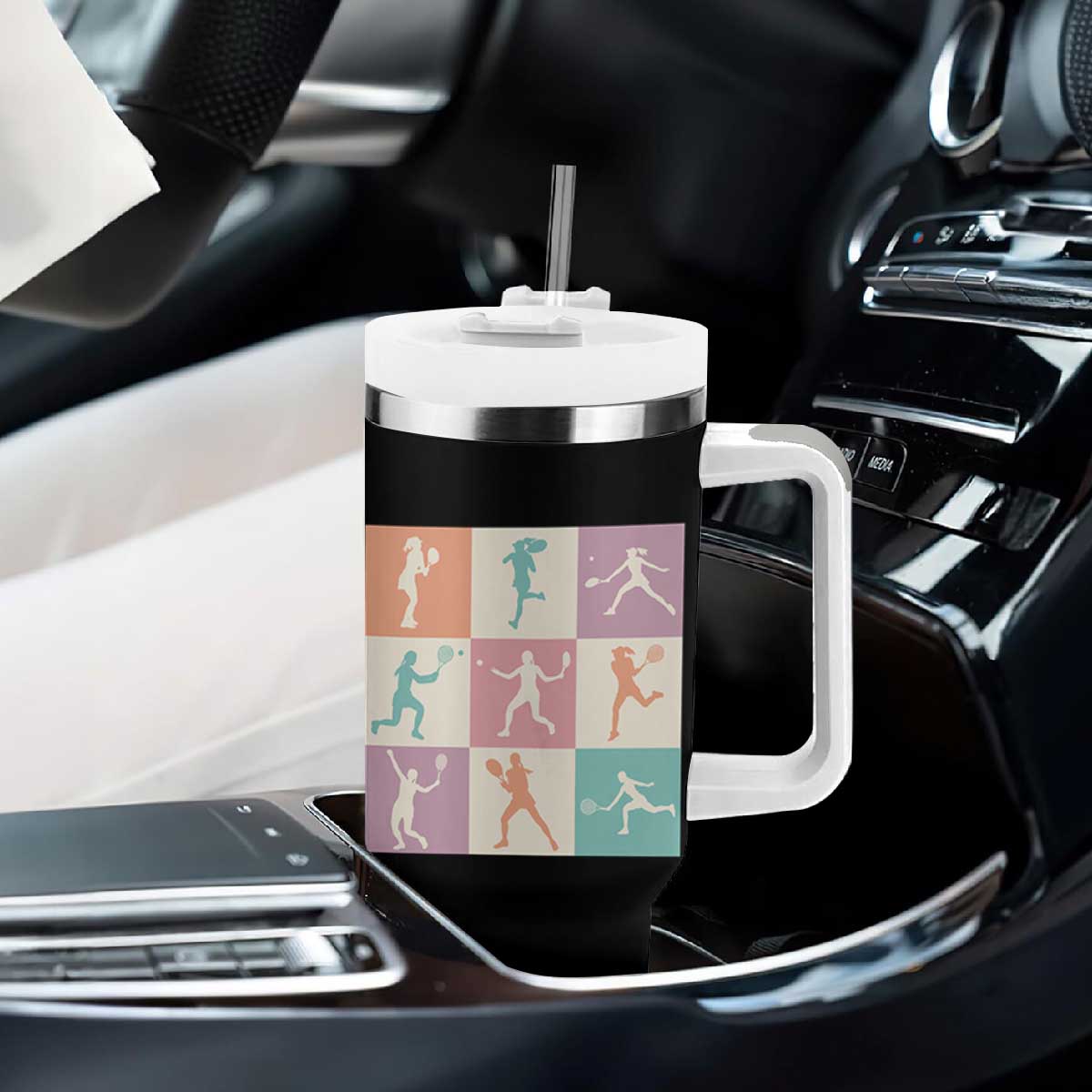 Tennis Lover Colorful Pastel Grid Sports Fan Gift Tumbler With Handle TS12 Print Your Wear