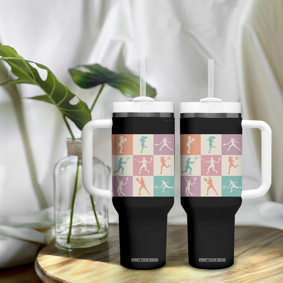 Tennis Lover Colorful Pastel Grid Sports Fan Gift Tumbler With Handle TS12 Print Your Wear