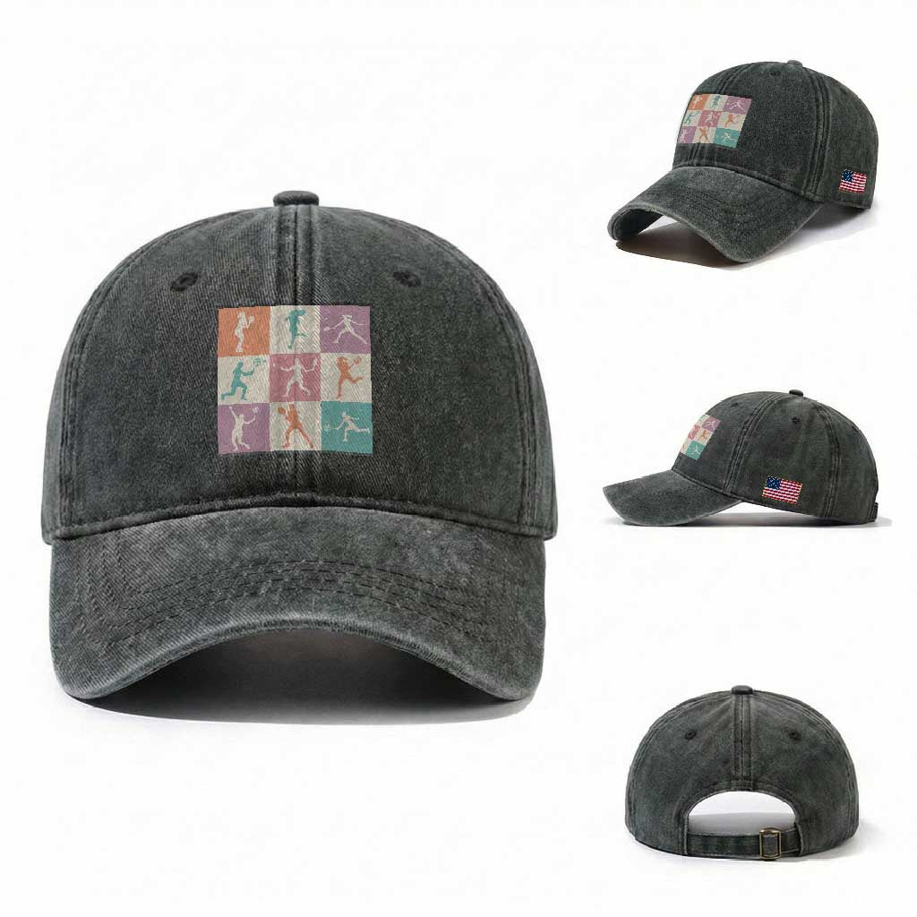 Tennis Lover Colorful Pastel Grid Sports Fan Gift Washed Cotton Baseball Cap TS12 Washed Cap Universal Fit Dark Green Print Your Wear