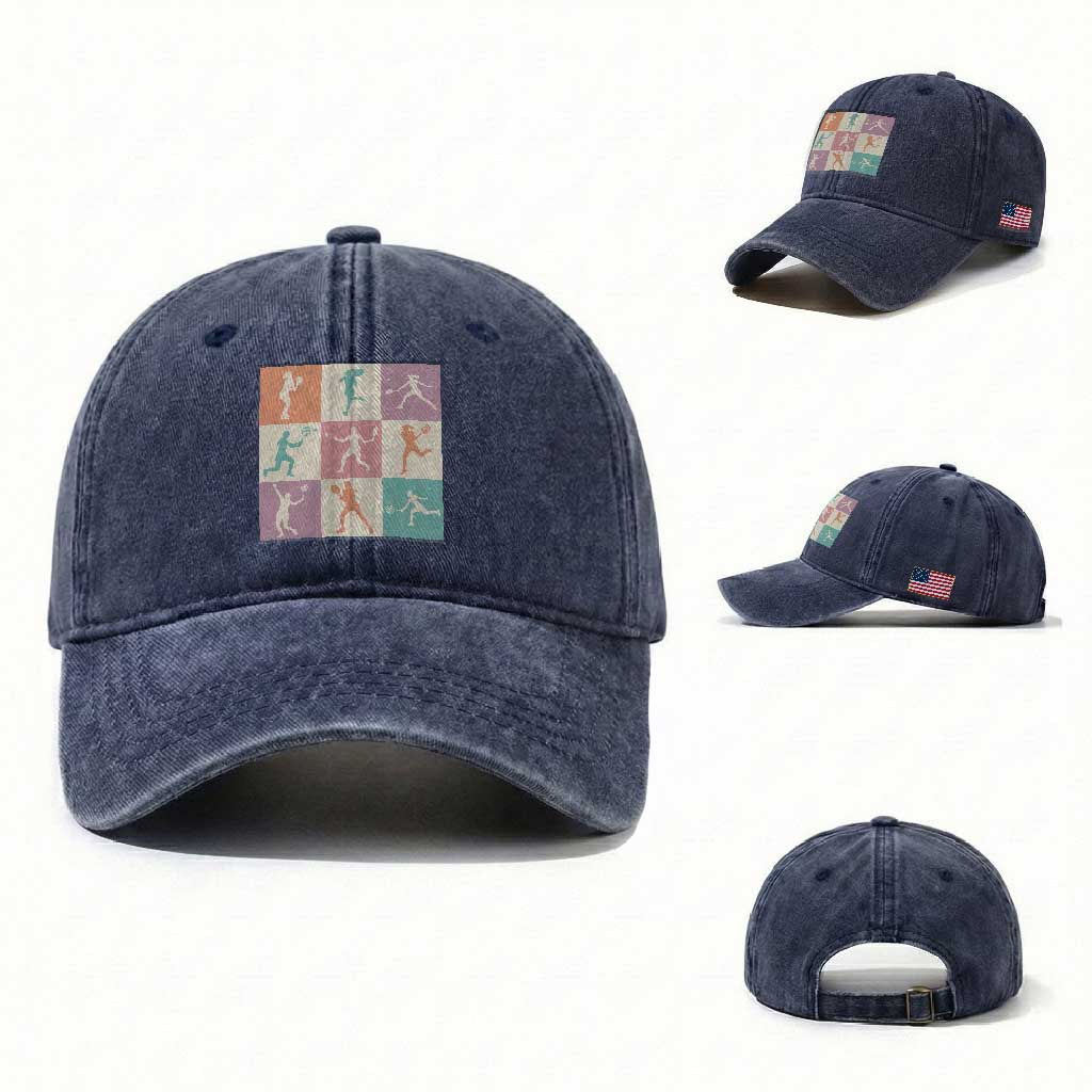 Tennis Lover Colorful Pastel Grid Sports Fan Gift Washed Cotton Baseball Cap TS12 Washed Cap Universal Fit Navy Print Your Wear