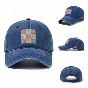 Tennis Lover Colorful Pastel Grid Sports Fan Gift Washed Cotton Baseball Cap TS12 Washed Cap Universal Fit Royal Blue Print Your Wear