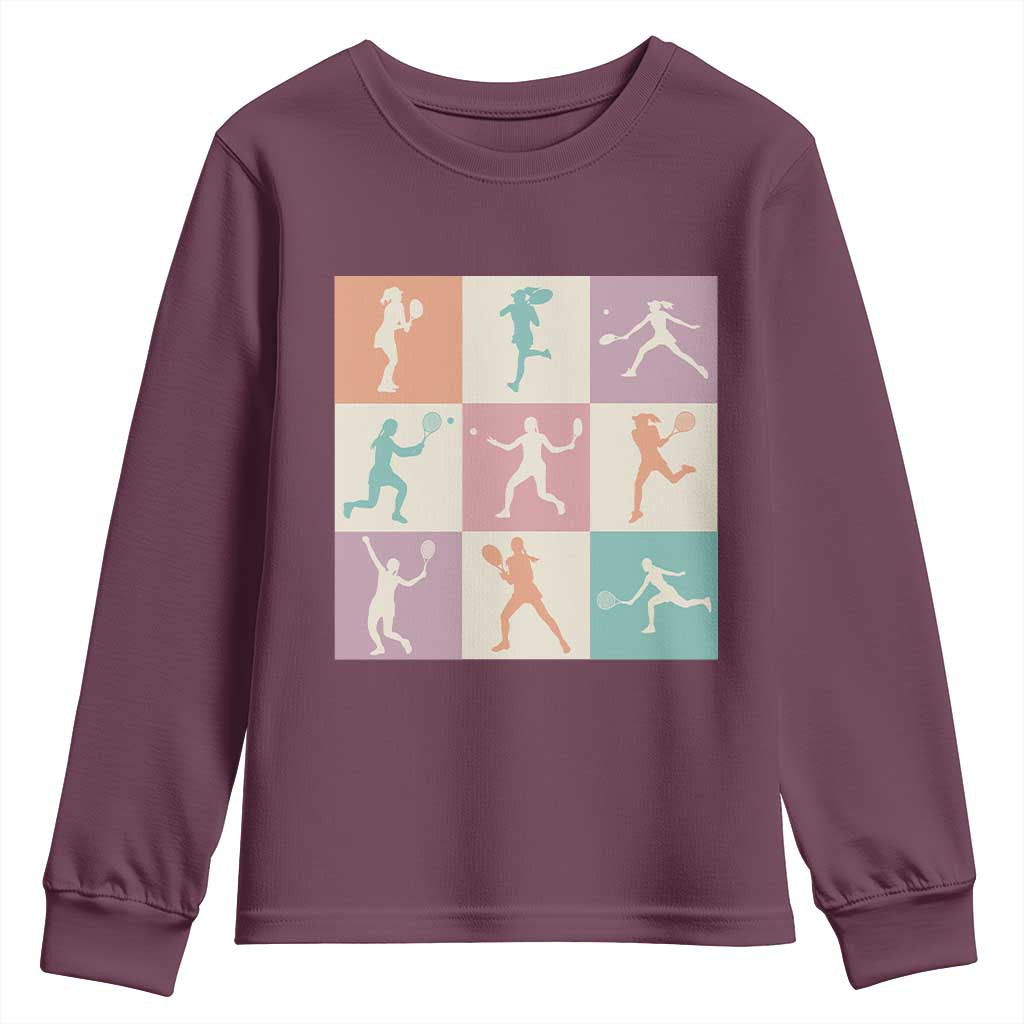 Tennis Lover Colorful Pastel Grid Sports Fan Gift Youth Sweatshirt TS12 Maroon Print Your Wear