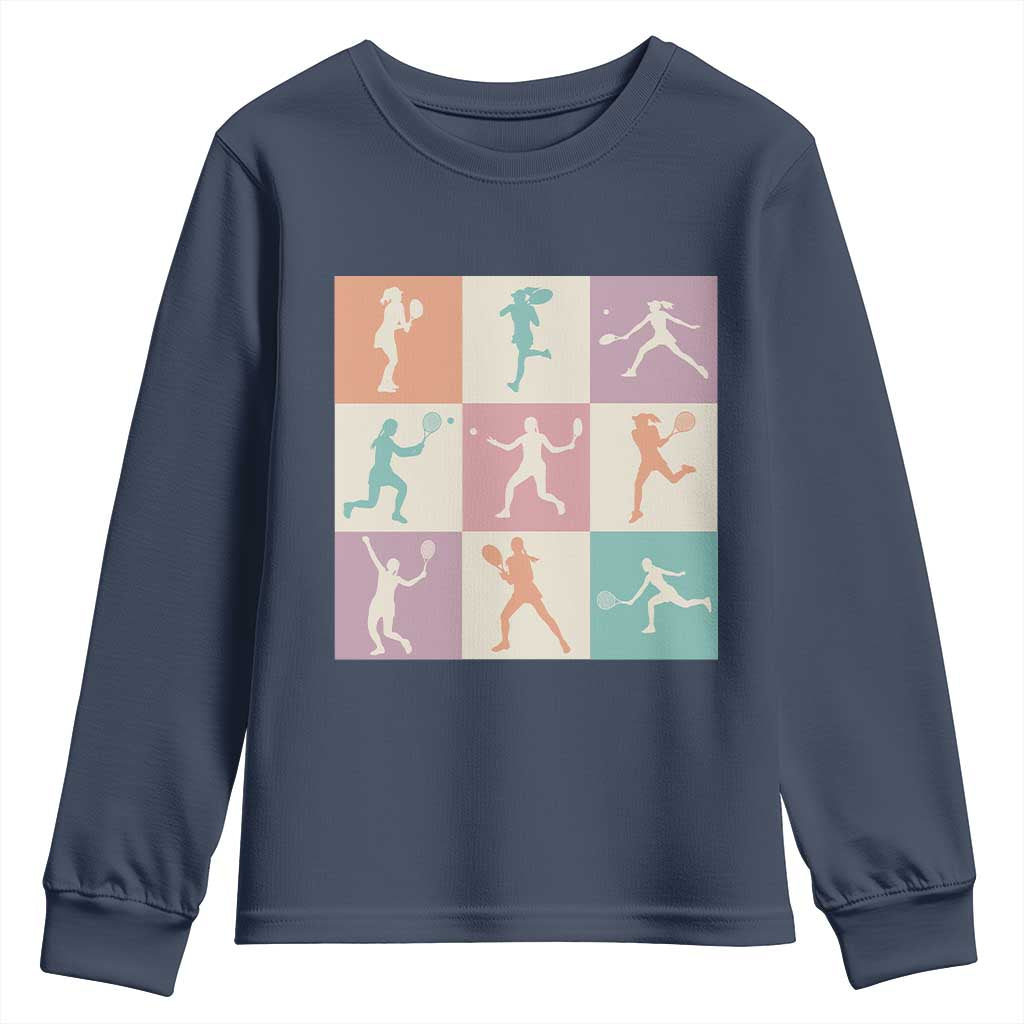 Tennis Lover Colorful Pastel Grid Sports Fan Gift Youth Sweatshirt TS12 Navy Print Your Wear