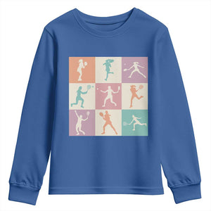 Tennis Lover Colorful Pastel Grid Sports Fan Gift Youth Sweatshirt TS12 Royal Blue Print Your Wear