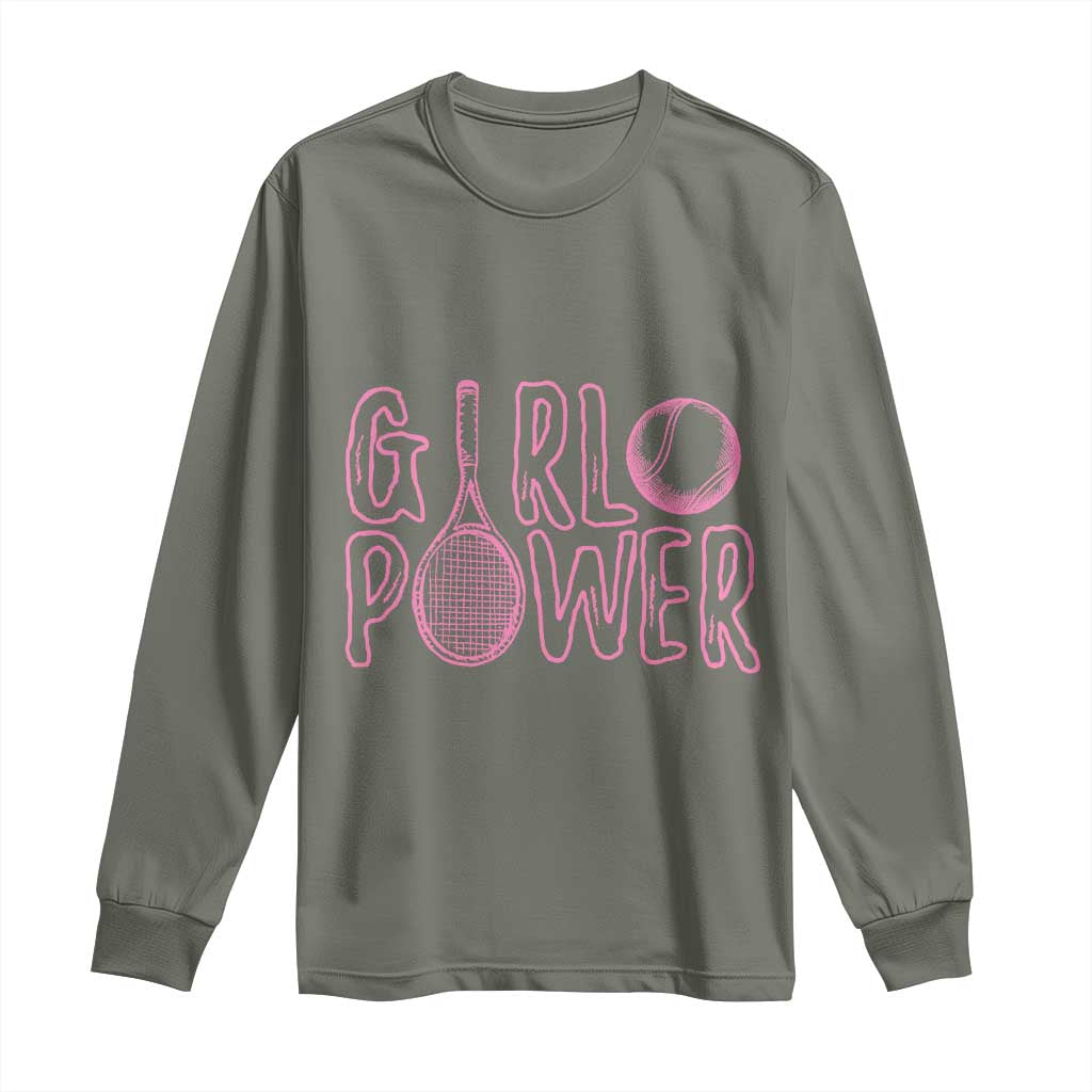 Girl Power Tennis Gift Long Sleeve Shirt Feminist Sports Gift TS12 Military Green Print Your Wear