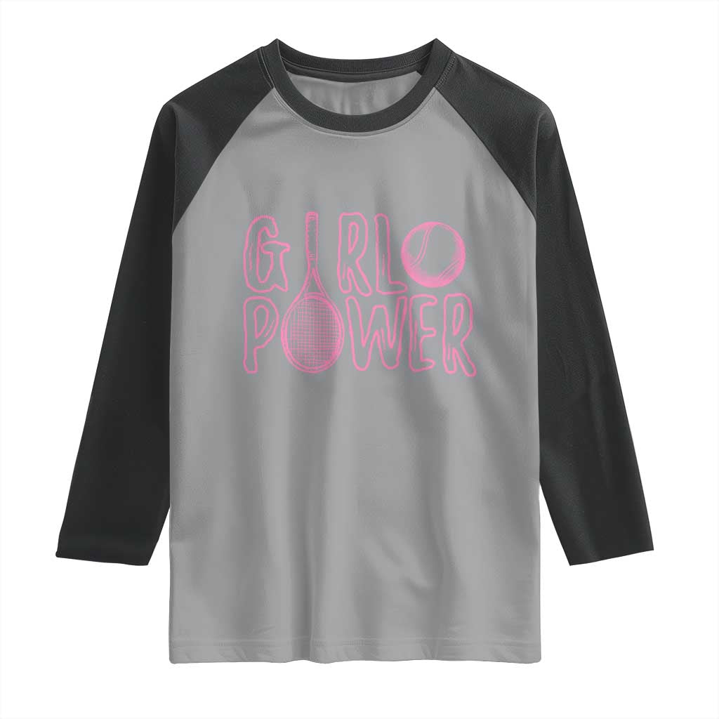 Girl Power Tennis Gift Raglan Shirt Feminist Sports Gift TS12 Sport Gray Black Print Your Wear