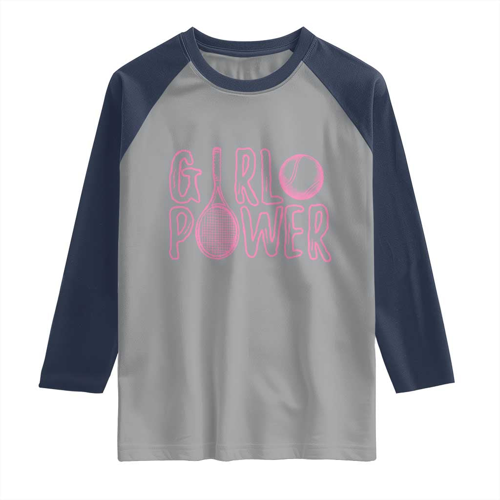 Girl Power Tennis Gift Raglan Shirt Feminist Sports Gift TS12 Sport Gray Navy Print Your Wear
