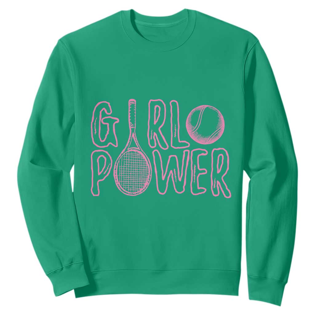 Girl Power Tennis Gift Sweatshirt Feminist Sports Gift TS12 Irish Green Print Your Wear