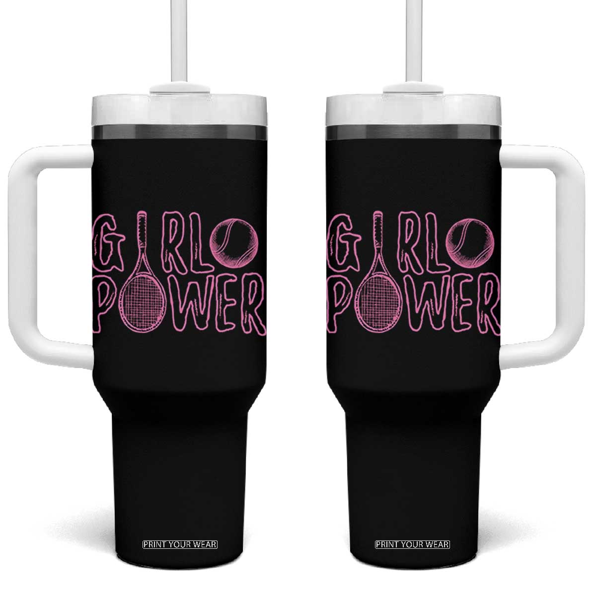 Girl Power Tennis Gift Tumbler With Handle Feminist Sports Gift TS12 One Size: 40 oz Black Print Your Wear