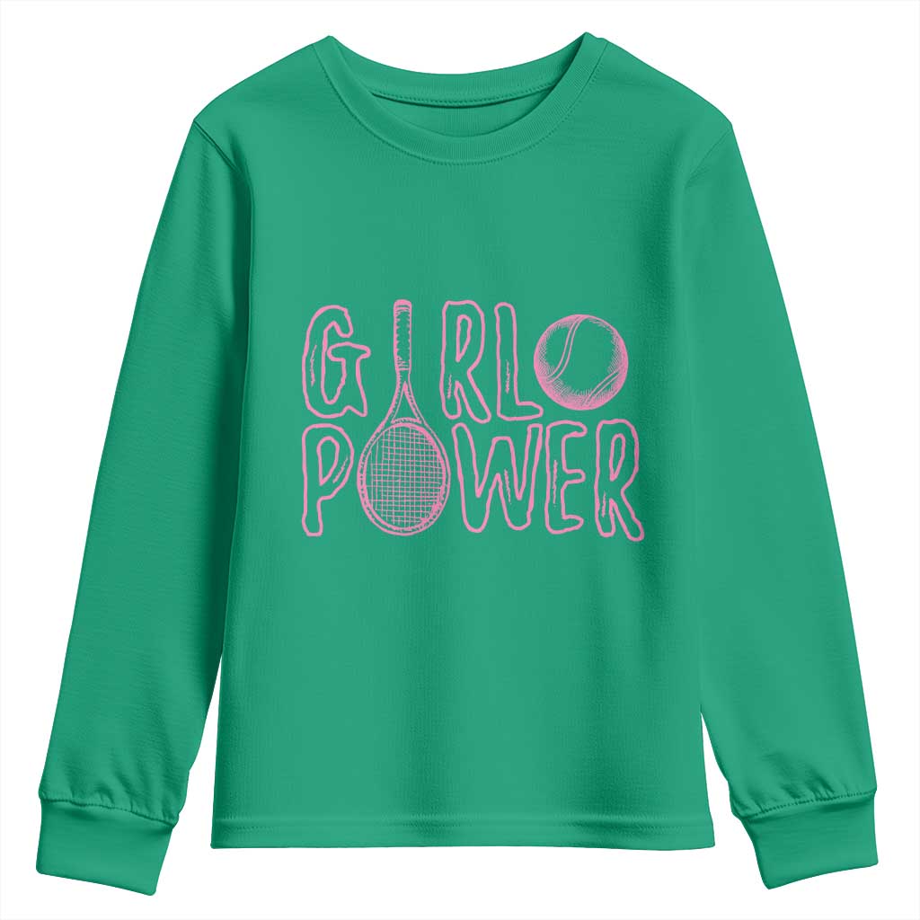 Girl Power Tennis Gift Youth Sweatshirt Feminist Sports Gift TS12 Irish Green Print Your Wear