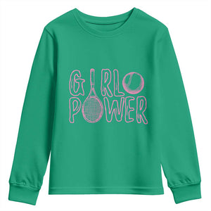 Girl Power Tennis Gift Youth Sweatshirt Feminist Sports Gift TS12 Irish Green Print Your Wear