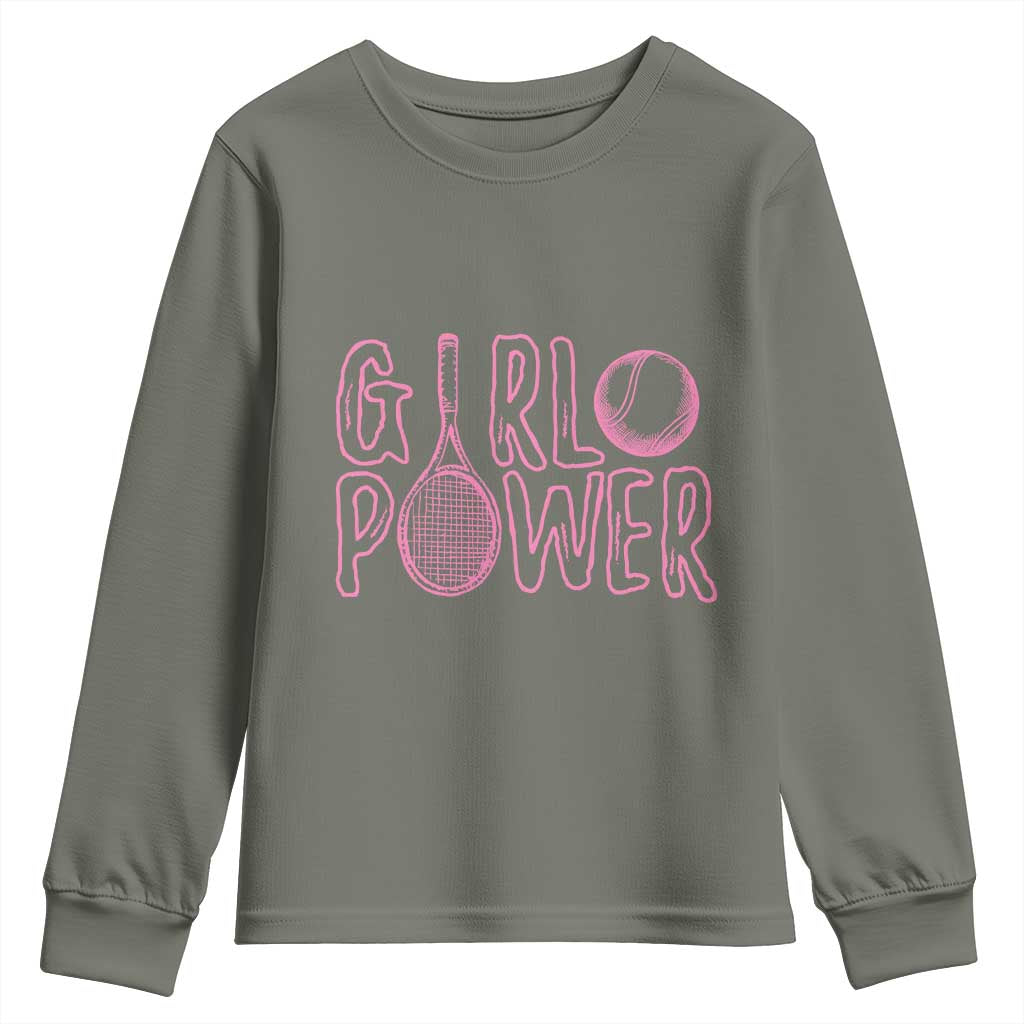 Girl Power Tennis Gift Youth Sweatshirt Feminist Sports Gift TS12 Military Green Print Your Wear