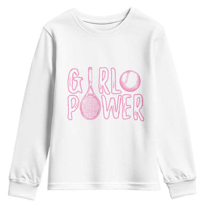 Girl Power Tennis Gift Youth Sweatshirt Feminist Sports Gift TS12 White Print Your Wear
