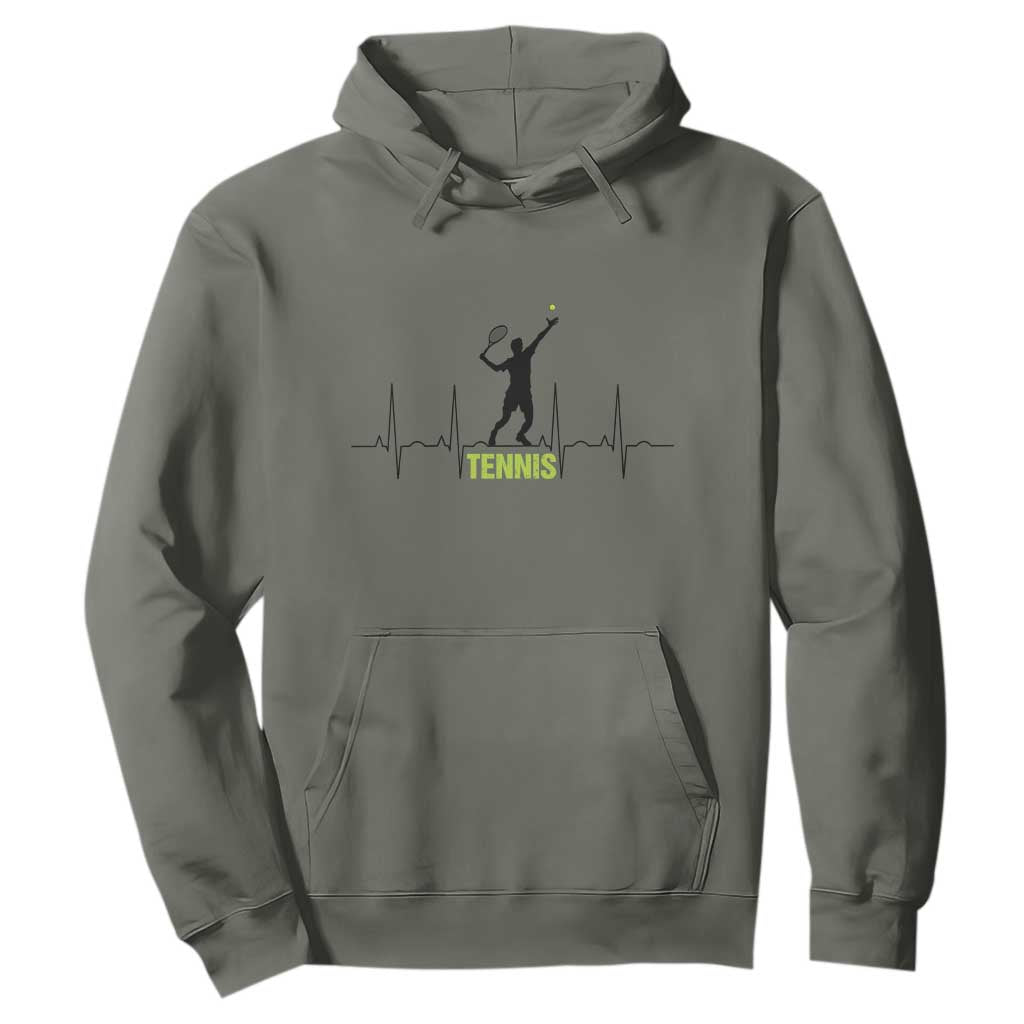 Tennis Lover Heartbeat Hoodie Sports Player Gift TS12 Military Green Print Your Wear