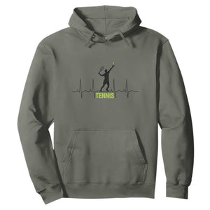 Tennis Lover Heartbeat Hoodie Sports Player Gift TS12 Military Green Print Your Wear