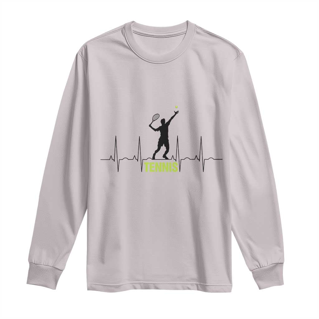 Tennis Lover Heartbeat Long Sleeve Shirt Sports Player Gift TS12 Ice Gray Print Your Wear