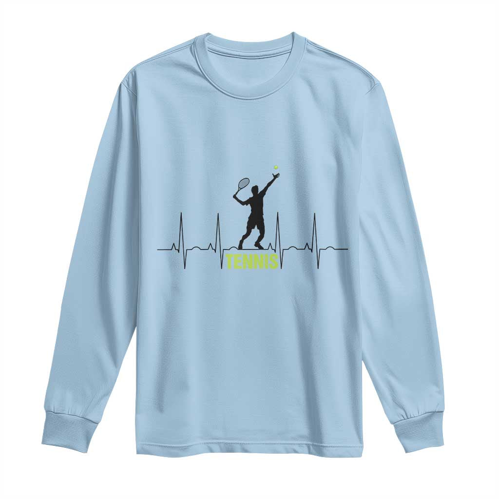 Tennis Lover Heartbeat Long Sleeve Shirt Sports Player Gift TS12 Light Blue Print Your Wear