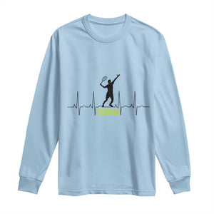 Tennis Lover Heartbeat Long Sleeve Shirt Sports Player Gift TS12 Light Blue Print Your Wear
