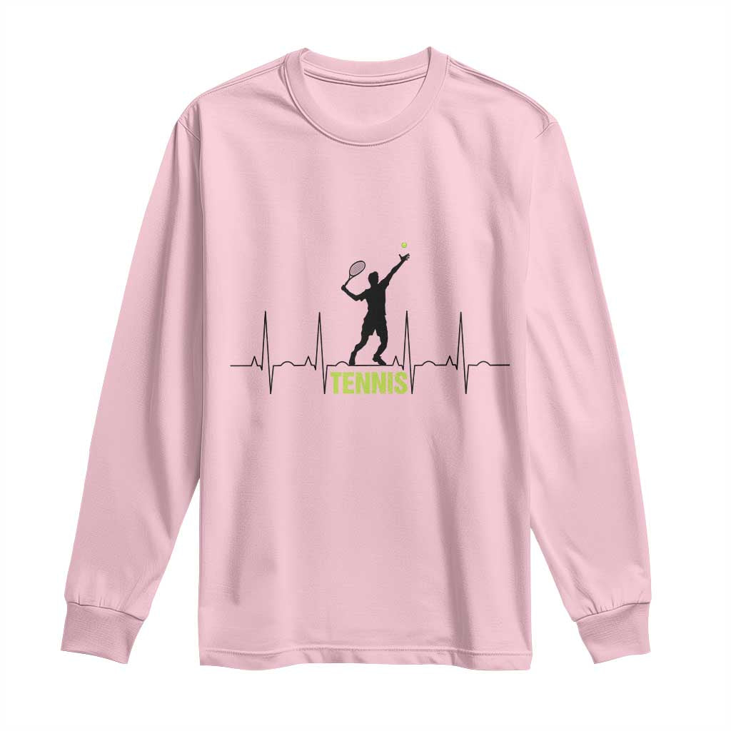Tennis Lover Heartbeat Long Sleeve Shirt Sports Player Gift TS12 Light Pink Print Your Wear