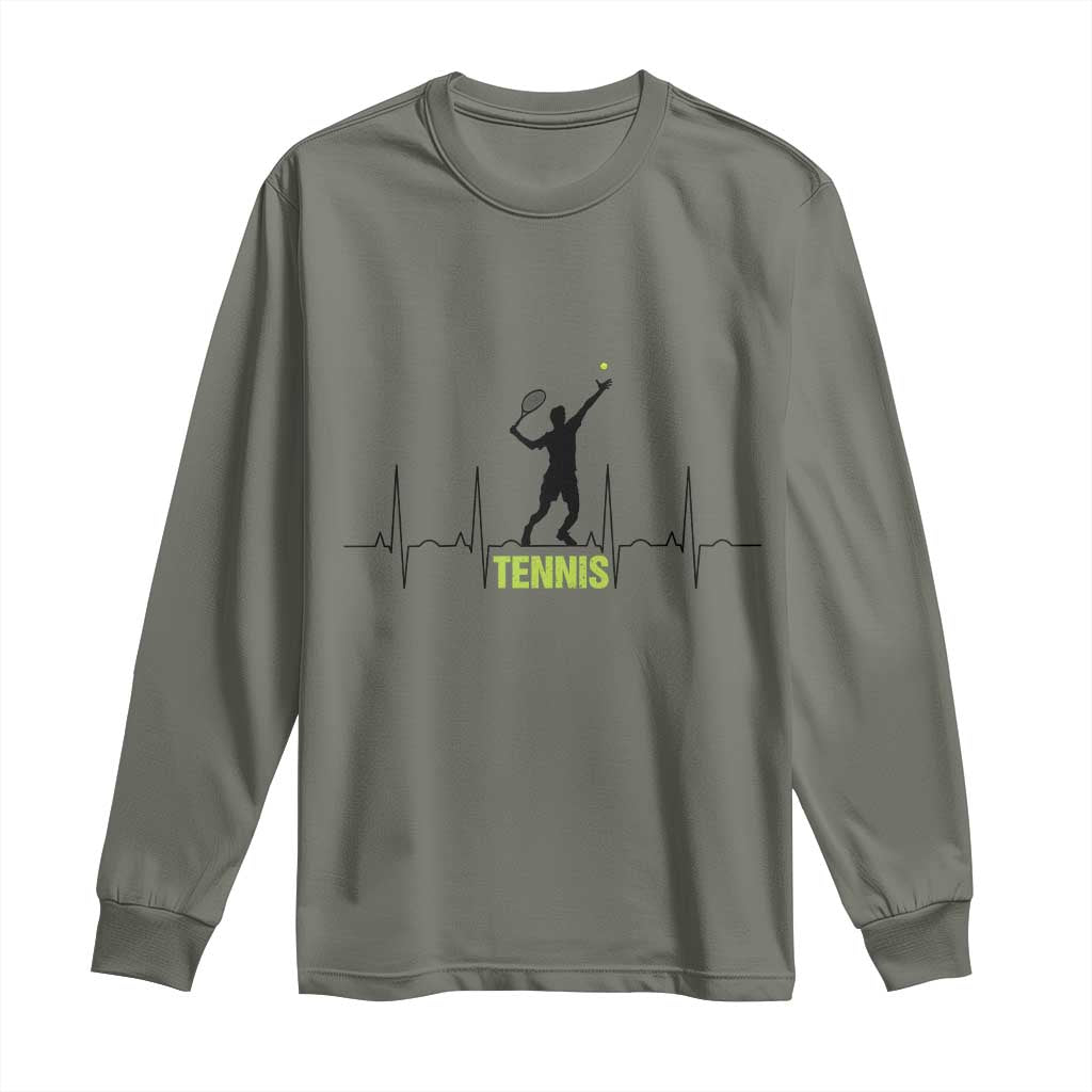 Tennis Lover Heartbeat Long Sleeve Shirt Sports Player Gift TS12 Military Green Print Your Wear