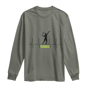Tennis Lover Heartbeat Long Sleeve Shirt Sports Player Gift TS12 Military Green Print Your Wear