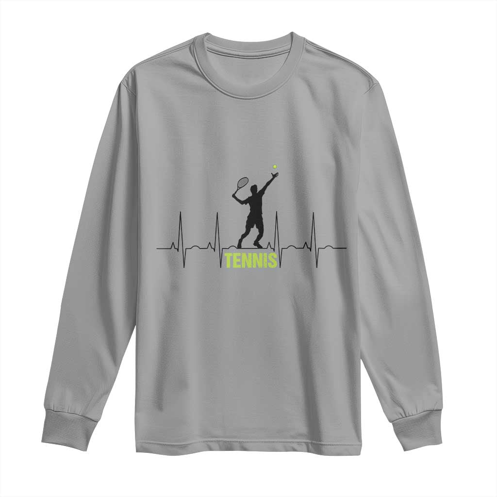 Tennis Lover Heartbeat Long Sleeve Shirt Sports Player Gift TS12 Sport Gray Print Your Wear