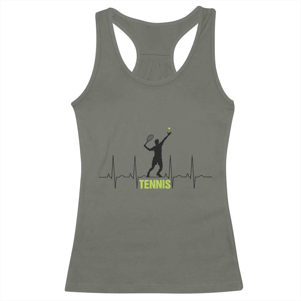 Tennis Lover Heartbeat Racerback Tank Top Sports Player Gift TS12 Military Green Print Your Wear