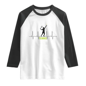 Tennis Lover Heartbeat Raglan Shirt Sports Player Gift TS12 White Black Print Your Wear