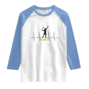 Tennis Lover Heartbeat Raglan Shirt Sports Player Gift TS12 White Carolina Blue Print Your Wear