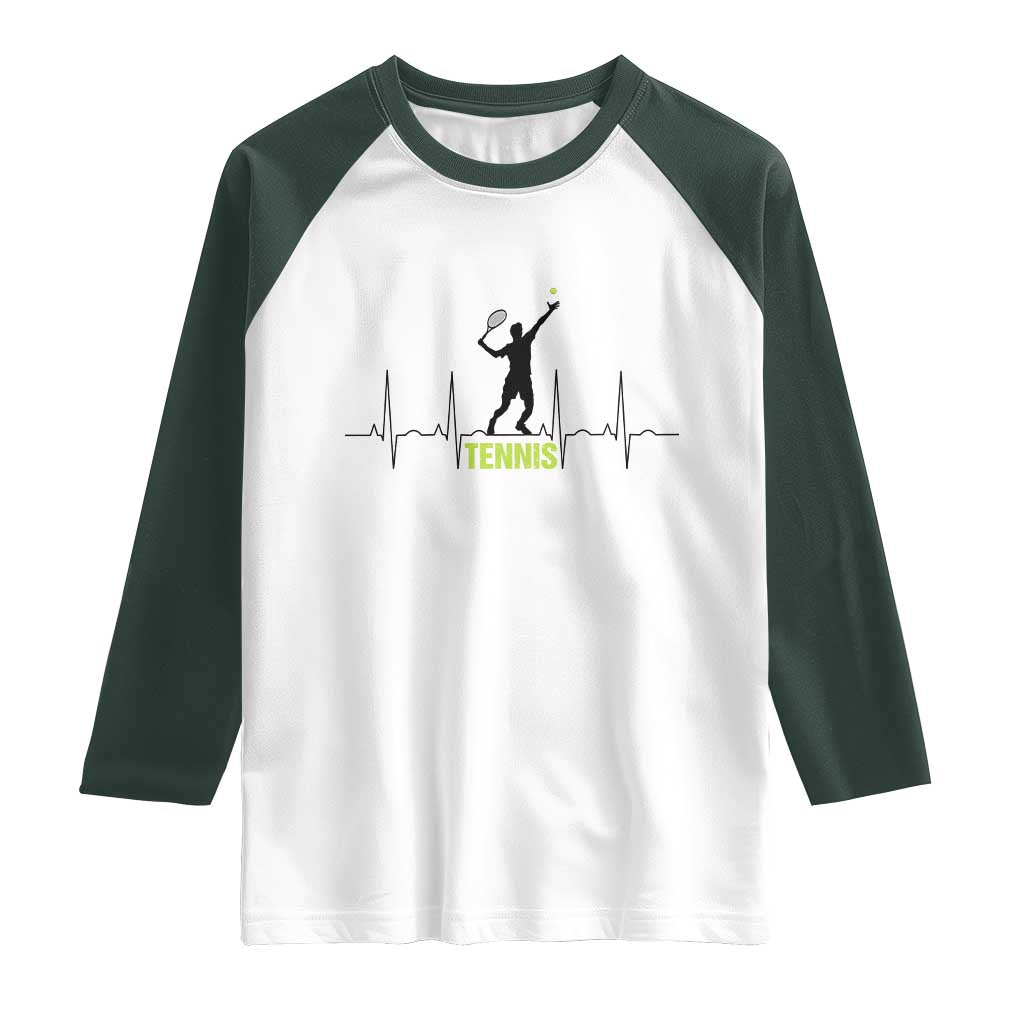 Tennis Lover Heartbeat Raglan Shirt Sports Player Gift TS12 White Dark Forest Green Print Your Wear