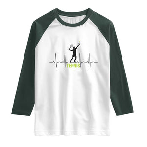 Tennis Lover Heartbeat Raglan Shirt Sports Player Gift TS12 White Dark Forest Green Print Your Wear