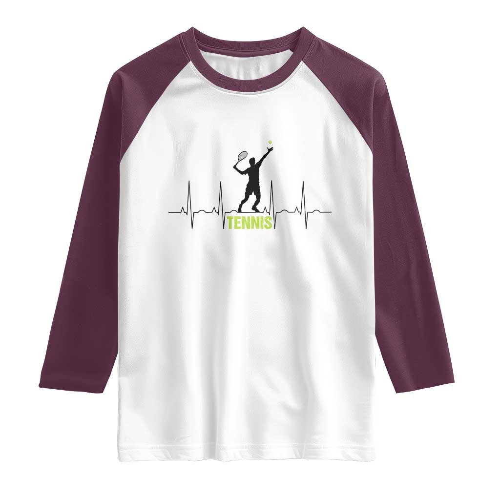 Tennis Lover Heartbeat Raglan Shirt Sports Player Gift TS12 White Maroon Print Your Wear