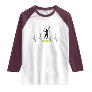 Tennis Lover Heartbeat Raglan Shirt Sports Player Gift TS12 White Maroon Print Your Wear