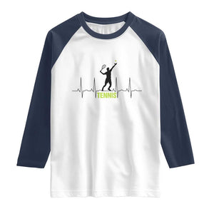 Tennis Lover Heartbeat Raglan Shirt Sports Player Gift TS12 White Navy Print Your Wear