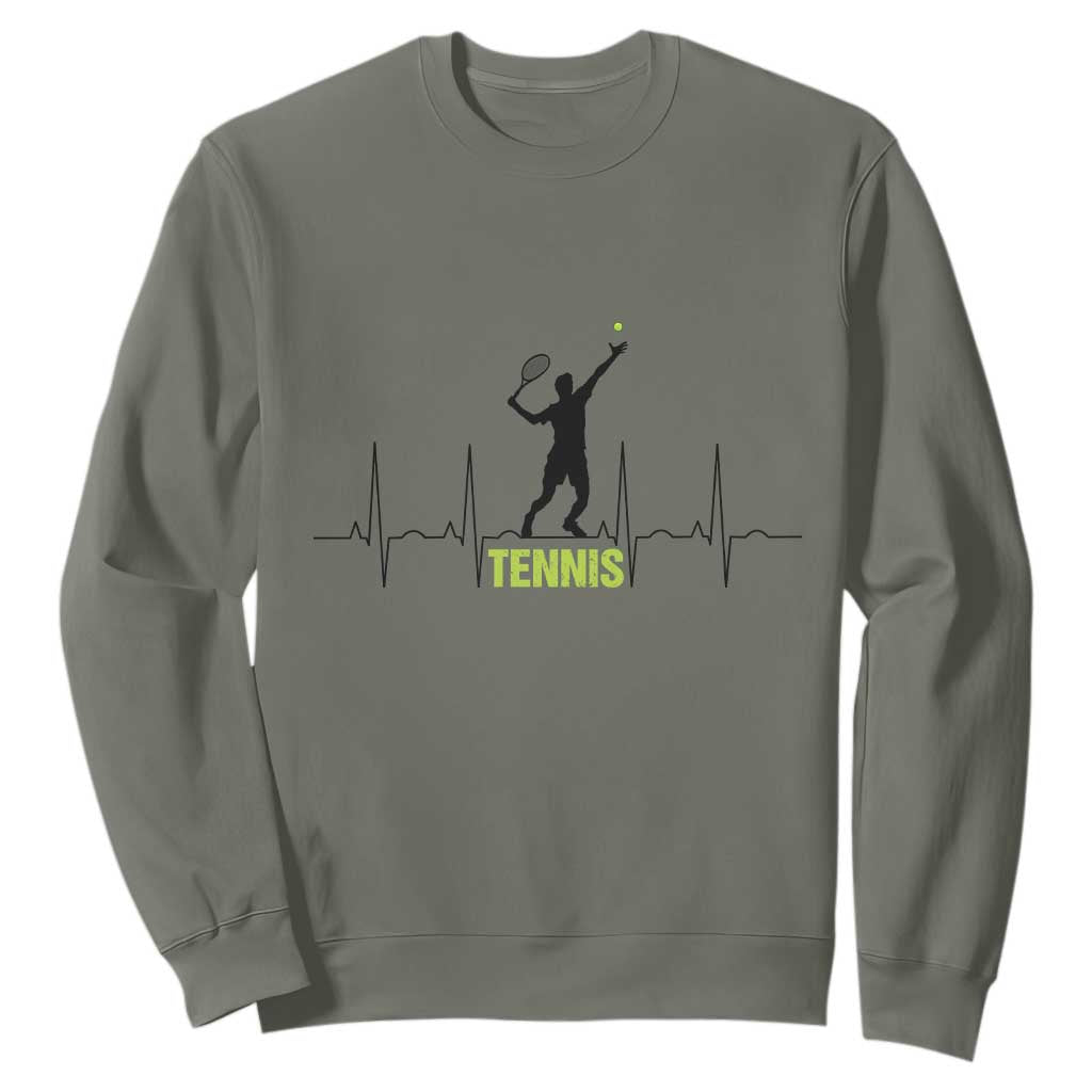 Tennis Lover Heartbeat Sweatshirt Sports Player Gift TS12 Military Green Print Your Wear