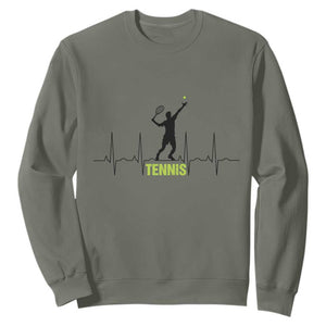 Tennis Lover Heartbeat Sweatshirt Sports Player Gift TS12 Military Green Print Your Wear