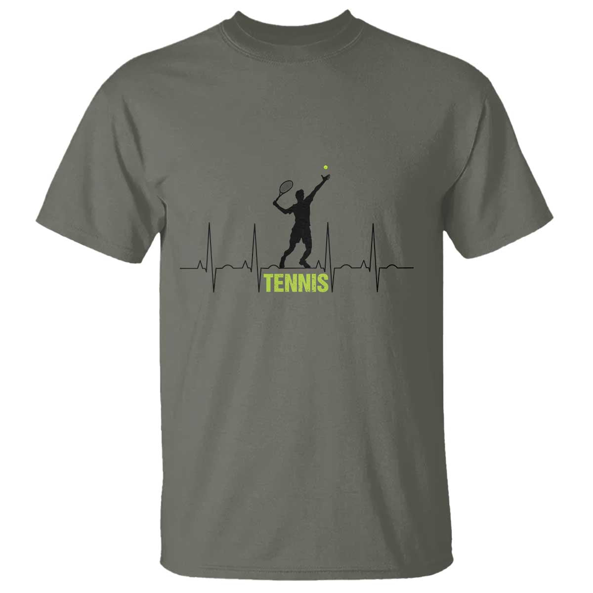 Tennis Lover Heartbeat T Shirt Sports Player Gift TS12 Military Green Print Your Wear