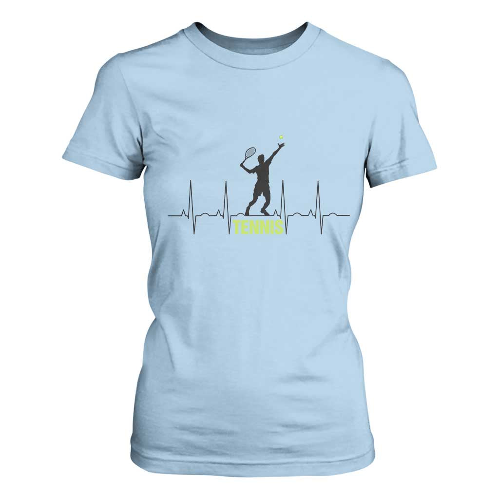 Tennis Lover Heartbeat T Shirt For Women Sports Player Gift TS12 Light Blue Print Your Wear