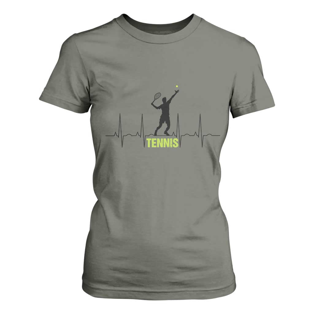 Tennis Lover Heartbeat T Shirt For Women Sports Player Gift TS12 Military Green Print Your Wear